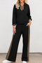 Striped Quarter Zip Contrast Trim Wide Leg Pant Set